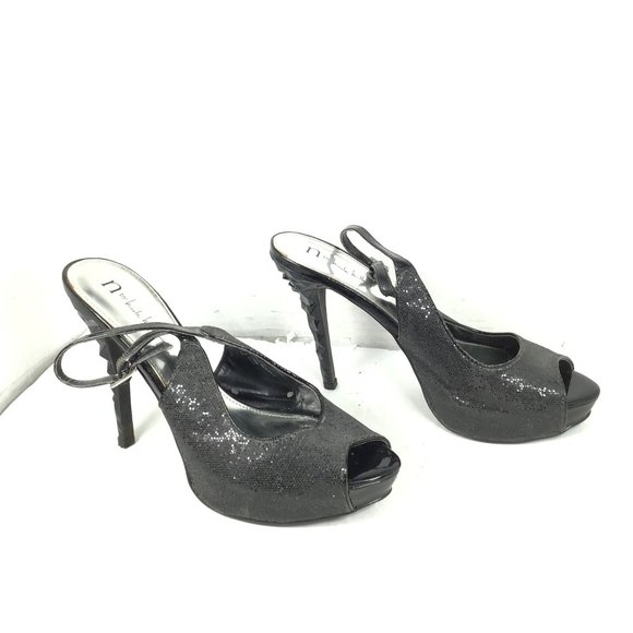 N by Nicole Miller Women Platform Heels Slingback Open Toe Black Size 10 - Picture 1 of 12
